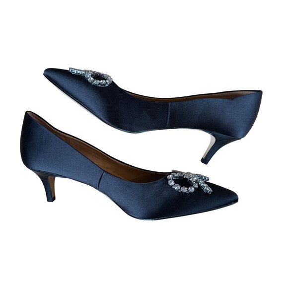 J. Crew Factory Black Crystal Bow Pointed Toe Kitten Heels Size 7.5 - Picture 6 of 8